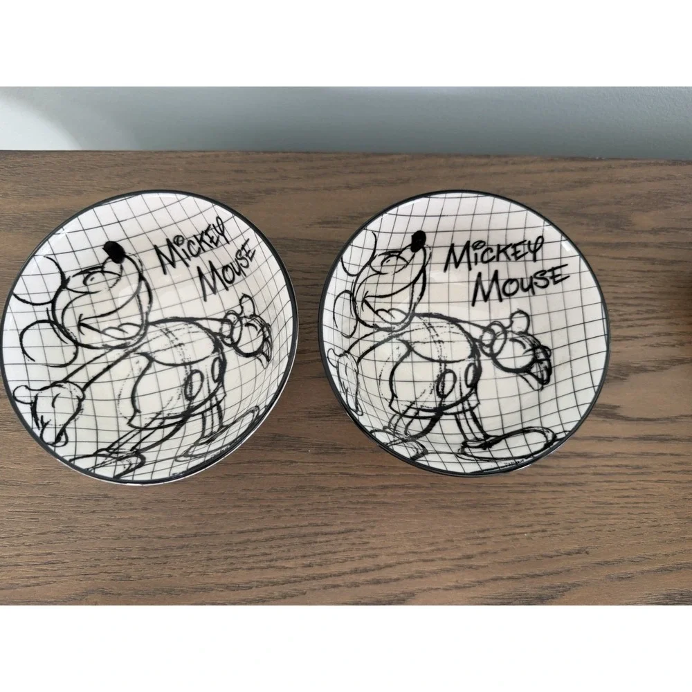 Disney Mickey Mouse Sketch Book Small Soup Cereal‎ Rice Bowls (Lot of 2) New
